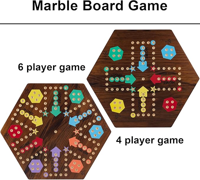 Extra Large 23.6 Inches Wahoo Marble Board Game 4 and 6 Players 2 Sided Painted Thicken Wood Board Perfect Game for Family Friends Party (Brush Paint Burn)
