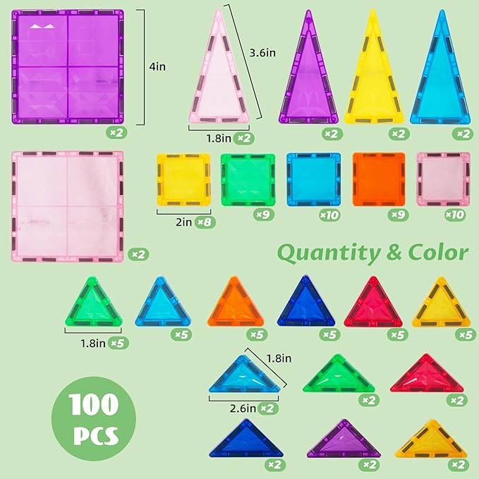 Magnetic Building Tiles 100 PCS Magnets Stacking Kids Toys STEM Sensory Games Educational Construction Toys Christmas Toy Gift for Boys and Girls 3 Year Old Up (Small)