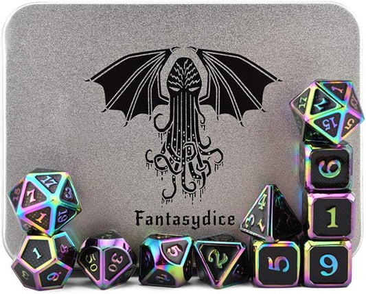 Metal Dice Set Collection for DND and All TRPG Games (Scale Armor, Rainbow 11 Set)