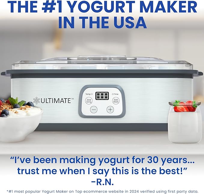 Ultimate Probiotic Yogurt Maker with Adjustable Temperature & Time Control - Make Trillions of Live Probiotics & Get Better Gut Health - ULTIMATE LIFETIME WARRANTY - Wellness Gifts for Men & Women