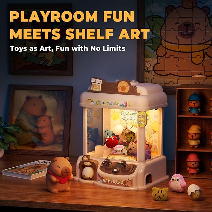 Claw Machine for Kids, Capybara Mini Vending Machine for Age 3+, Toy Claw Machines with Plush and Squishy Prizes for Girls, Candy Grabber Dispenser Toy for Boys, Birthday Gifts for Kids Age 3-8