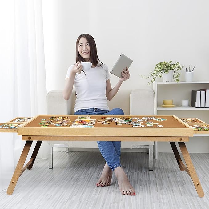 Puzzle Board 2000 Pieces, 41.3"x 29.5" Jigsaw Puzzle Table with 4 Drawers and Cover,Portable Board GameTable with Folding Legs for Adults and Teens