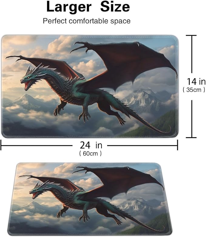 Board Game for TCG Playmat Table Mats Games Size 60X35 cm Mousepad Compatible for MTG RPG CCG Trading Card Game Play mats with 6 Dice (Playmat 132) Flying Dragon