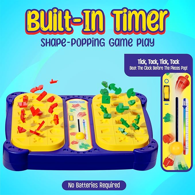 Shape Pop Up Board Game | 1 and 2 Player Game for Kids Ages 4-6-8+ | Educational Classic Board Game Shape Matching Puzzle Toys for Boys & Girls