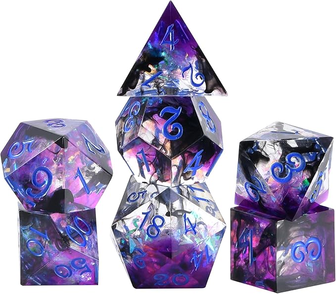 OriCraft Dark Magic Dice DND Dice Set Dungeons and Dragons Polyhedral Role Playing Gaming Dices Black Underwater World D20 Dice Sharp Corners Dices Magical World 7 Set Halloween Dices