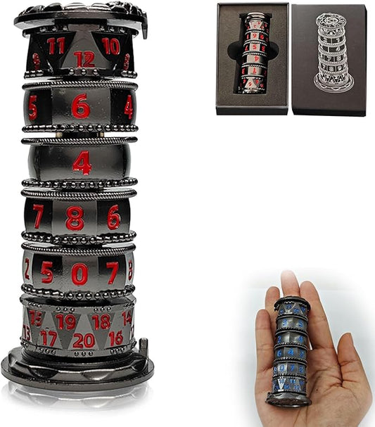 Dragonstone Keep Roulette Dice Spinner for DND, 7-in-1 Dragon Metallic D&D Dice Set with Gift Case for Dungeons and Dragon Game, RPG Role Playing Table Game Gifts (Black-red)