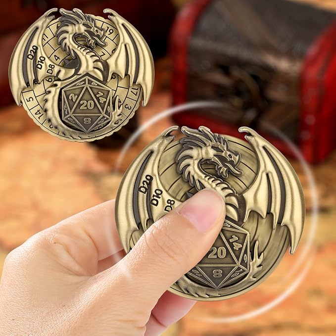 DND Dice Set, 7-in-1 Fingertip Gyro Metallic DND Dice, DND Starter Set, Dragon Dice for DND Dice Set, D&D Gifts with Gift Box, Role Playing Game Board Game Accessories, Bronze