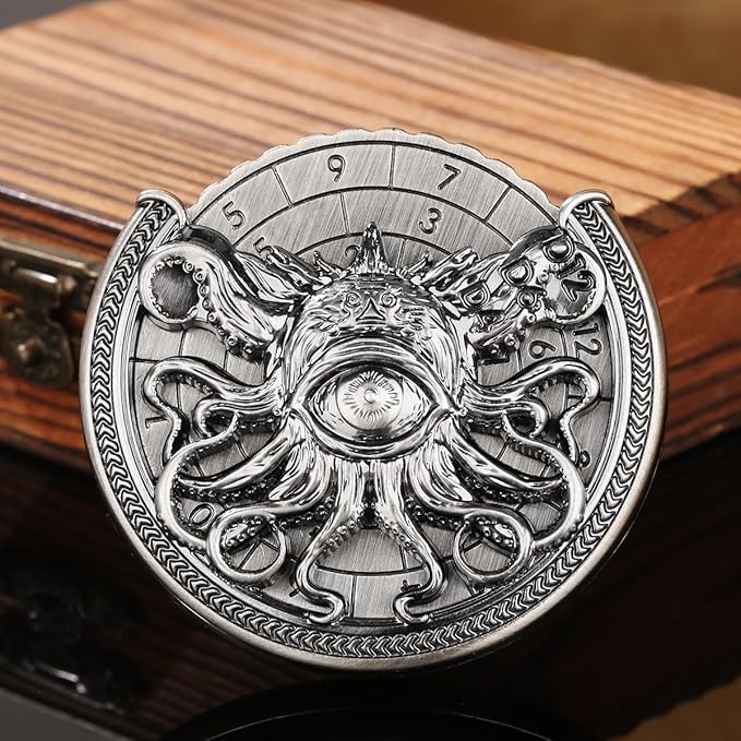 Spinner DND Dice Set, 7-in-1 Metallic D&D Dice, One-Eyed Octopus Roulette Dice Spinner for DND Dice Set, D&D Gifts with Gift Box, Role Playing Game Board Game Accessories, Dark Silver