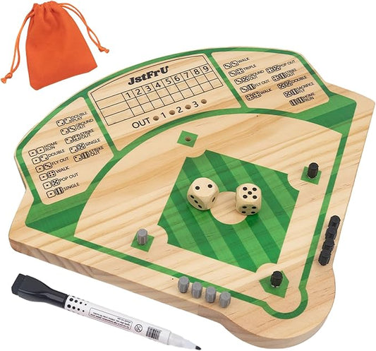 Baseball Board Game,Wooden Baseball Game,20mm Thick Wooden Board with 10 Pieces & Dice,Markers,Great for Family Game Night, Party and Road Trip, Portable