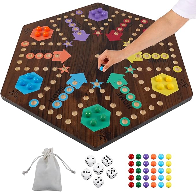 Extra Large 23.6 Inches Wahoo Marble Board Game 4 and 6 Players 2 Sided Painted Thicken Wood Board Perfect Game for Family Friends Party (Brush Paint Burn)
