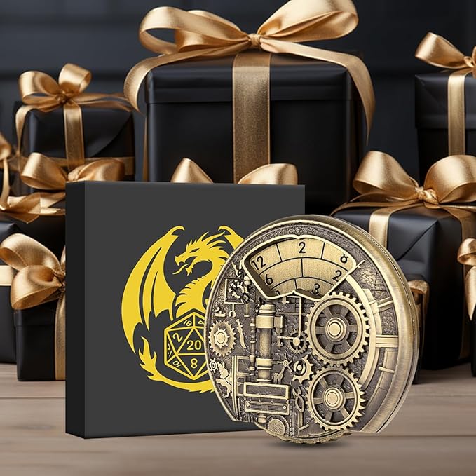 Spinner DND Dice Set, 7-in-1 Fingertip Gyro Metallic DND Dice, DND Starter Set, Dungeon Gears Dice Spinner for DND Dice Set, D&D Gifts with Gift Box, Role Playing Game Board Game Accessories, Bronze