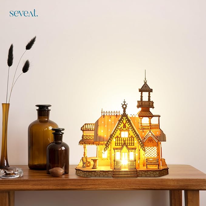 3D Puzzles for Adults & Teens – 267-Piece Wooden DIY Villa Wooden Model for Adults to Build, Brain-Teasing Puzzle Game for Any Occasion (Villa)