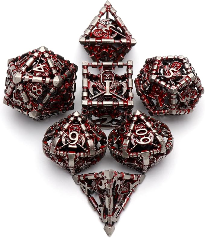 DND Dice, Dungeons and Dragons Dice Metal Polyhedral Dice Set Role Playing D&D Dice HNCCESG Hollow Grim Reaper Dice Gaming D and D Dice for Table Game RPG Pathfinder Warhammer Shadowrun (Blood)