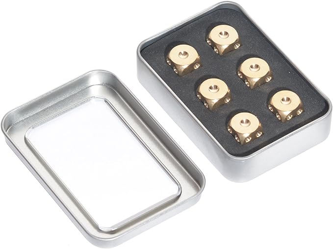Metal Dice Set 6pcs, Solid Brass Dice with Gift Metal Case and Portable Bag, 6 Sided Metal Dice for Tables Board Game, Poker Party Role Playing Games
