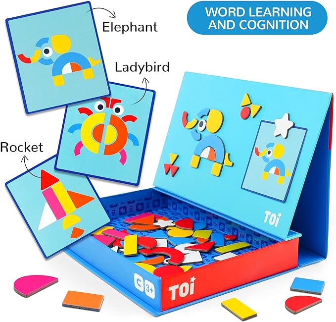 Toi Kids Magnet Toys Magnetic Jigsaw Puzzle Boxes with Game Board for Kids Ages 3-8, Preschool Tabletop Toy for Toddlers, Portable Travel Game, Shape