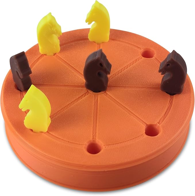 ROTA Game, Tic-Tac-Toe Game with Never a Tie, A Winner in Every Round, Ancient Roman Strategy Game, Portable 4" Board, Pockets or Purse-Size, with Horse Pieces, Made in USA (Orange)