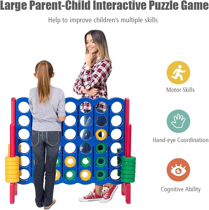Costzon Giant 4-in-A-Row, Jumbo 4-to-Score Giant Game Set for Kids & Adults, Indoor Outdoor Yard Connect Game, 3.5FT Tall with 42 Jumbo Rings & Quick-Release Slider, Perfect for Family & Party Games