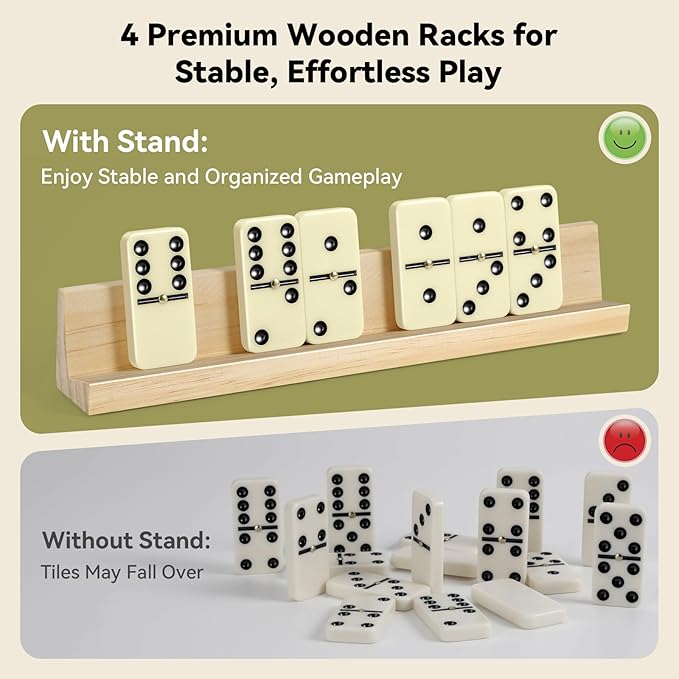 BATURU Double 6 Dominos Set for Adults with 28 Tiles, Durable Dominoes Game Set with 4 Racks and Carry Case, Fun Dominos for Kids, Family Games Night, Travel Games
