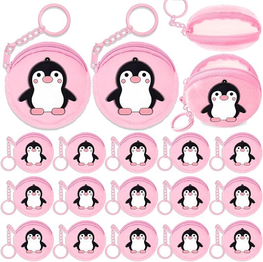 15 Pack Penguin Mini Coin Purses with Keyring for Penguin Winter Themed Party,Goodie Stuffer,Present for Friends,Guest Return Gift, Baby Shower,Birthday Party,Pink