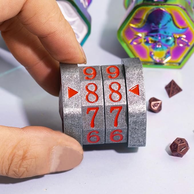 MTG Life Counter Wheel Metal Life Counter MTG Tracker, Mini Dice Set, Gift Box Packaging for Cards, MTGs Compatible Board Games, DND Game Accessories (Nickel_Red)