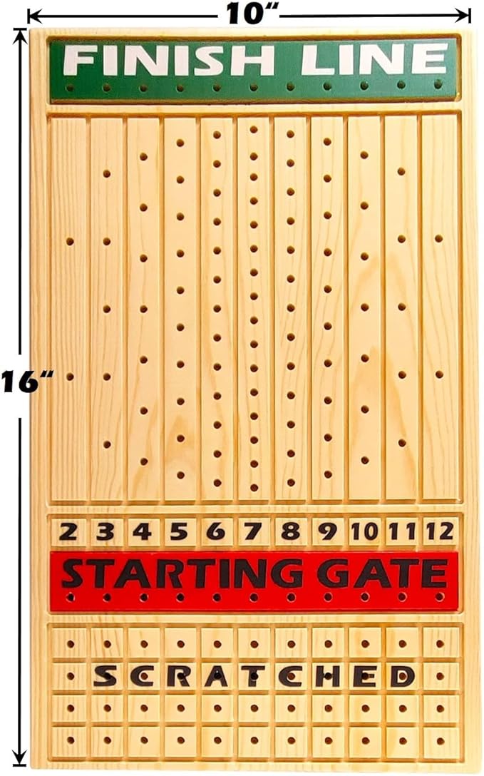 Horse Racing Game for Adults, Luxurious Metal Horses (Silver, Black) on 16' Pine Wood Board, Dice & Card Included