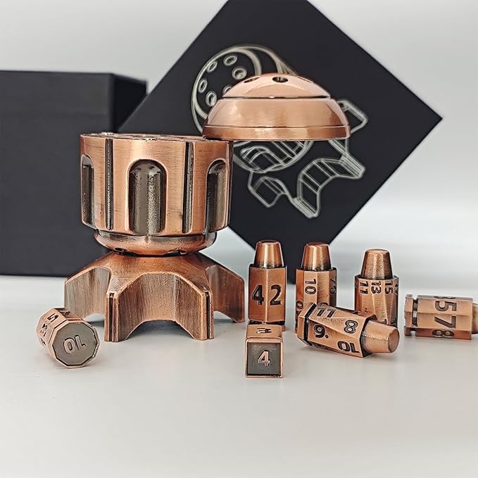 Roulette Dice Spinner for DND Dice Set, 7 Metallic Polyhedral D&D Dice with Gift Case for Dungeons and Dragon Game, RPG Role Playing Table Game Gifts (Copper)