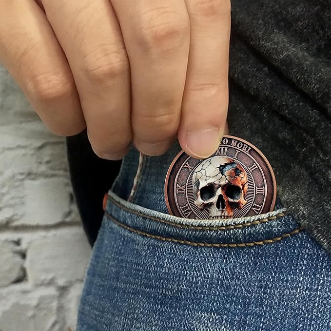 Memento Mori Coin Momento Mori Coin Skull Coin Stoic Gifts Memento Mori Calendar Living Memento Mori Amor Fati Coin (Time Disc Skeleton)