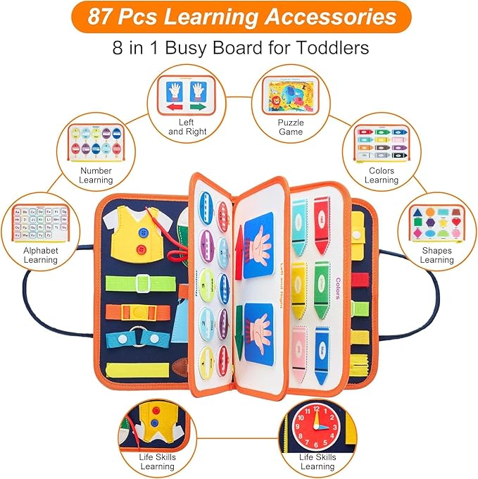 Freebear Busy Board Toddler Travel Toys Sensory Toys for Toddlers 1 2 3 4, Montessori Learning Toys for Toddlers Activities Board, Educational Toys for 3 4 Year Old Boys Girls Gift, Deluxe Classic