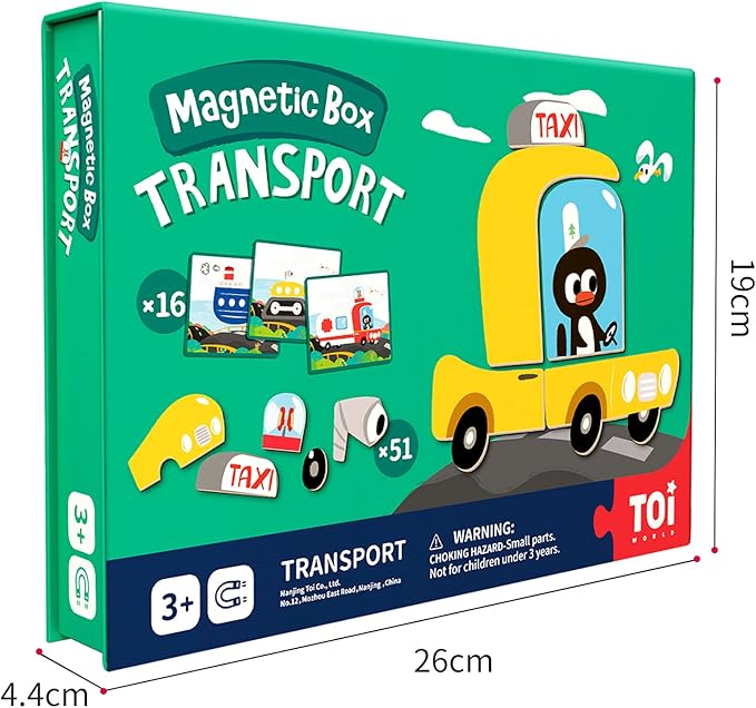 Toi Kids Magnet Toys Magnetic Jigsaw Puzzle Boxes with Game Board for Kids Ages 3-8, Portable Travel Game, Transport