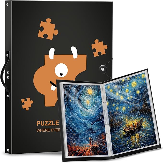 Demine Puzzle Storage Folder for 1000 Pieces – Portable Jigsaw Puzzles Organizer Binder Fits Up to 40 Puzzles, 20 HD Film Pockets, Handle Design Puzzle Keeper for Adults and Kids