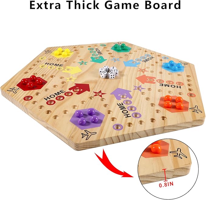 Extra Large 23.6 Inches Wahoo Marble Board Game 4 and 6 Players 2 Sided Painted Thicken Wood Board Perfect Game for Family Friends Party