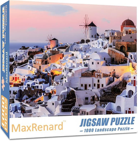 MaxRenard Game Jigsaw Puzzle 1000 Pieces for Adult Landscape Santorini Pieces Fit Together Perfectly Challenge Family Toy
