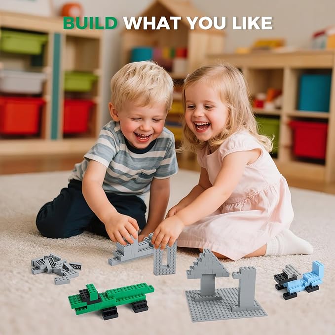 500 Piece Classic Building Bricks and 1 Gray Baseplate, 2x4 Bricks Bulk Creative Building Toys, Blocks Bulk for Kids Ages 6+, Light Gray