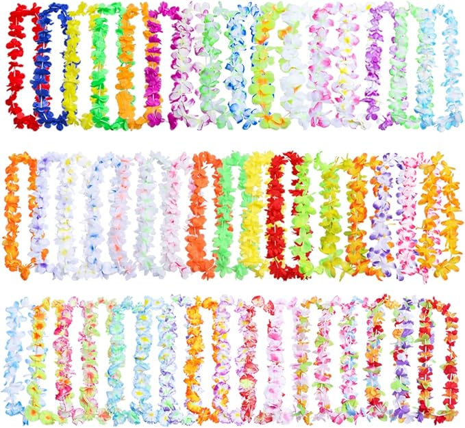 150 Pieces Hawaiian Leis Party Decorations, 50 Styles Flower Necklace Bulk for Tropical Theme Beach Supplies Night Bar Luau Aloha Beach Vacation