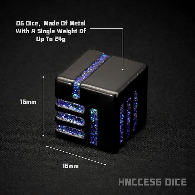 D6 Metal Dice Set, HNCCESG 6 Sided Dice 6 Pieces Solid Metal Game Dice for DND Dungeons and Dragons Role Playing Game RPG Pathfinder Shadowrun Warhammer D&D Accessories Gift (Glitter Blue)