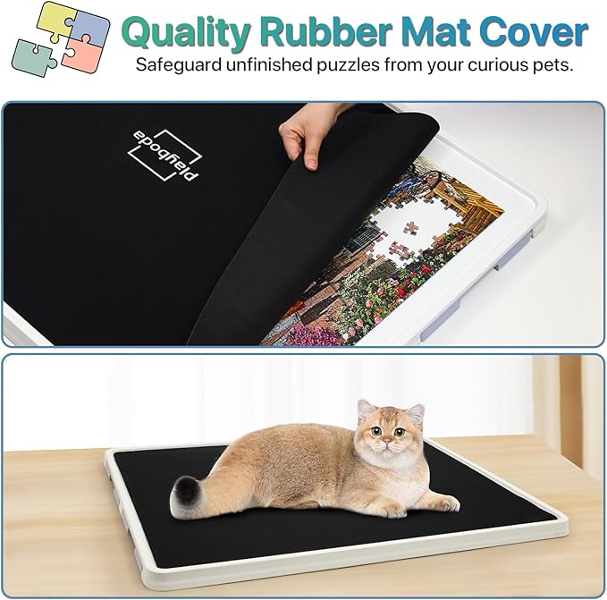 1500 Pieces Rotating Plastic Puzzle Board with Drawers and Cover, 35"x27" Portable Spinning Jigsaw Puzzle Table for Adults, Upgraded Lazy Susan, Ideal Gift for Mum