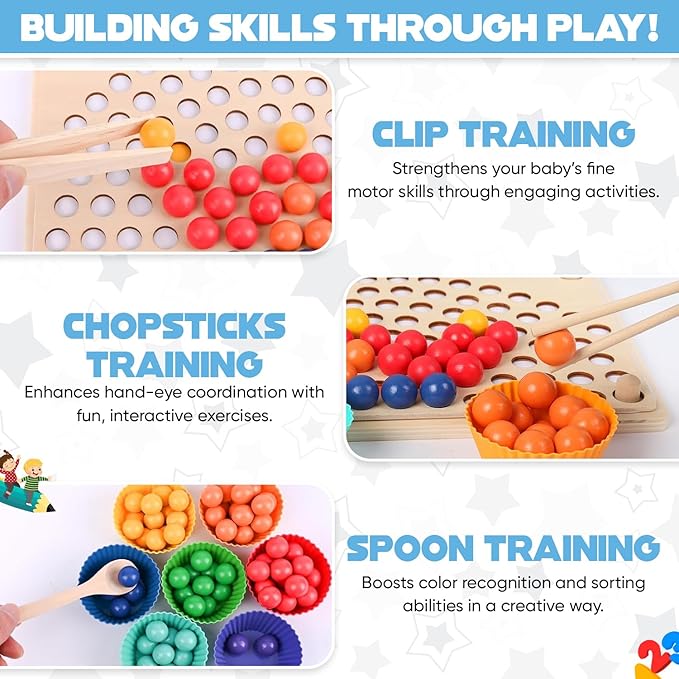 Toddler Wooden Learning Montessori Toys for 4 Year Old – Wooden peg Board Bead Game Baby Rainbow Stacking Matching Counting Color Sorting Games for fine Motor Math Skills Boys and Girls