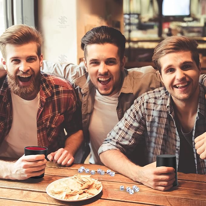 Leather Dice Cup Set, 6 Dice Cups+30 Dice+1 Folding Tray Exclusive Storage and Transport Case Made of Faux (Black Red)