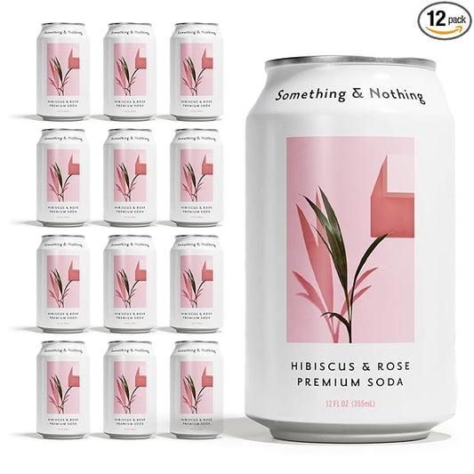 Something & Nothing Hibiscus & Rose Flavoured Sparkling Water | Lightly Carbonated, Full Flavoured with Added Grape & Lemon Juice | Vegan & Low Calorie Soda | 12 Fl Oz Cans (Pack of 12)