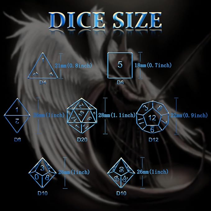 DND Dice, Dungeons and Dragons Dice Metal Dice Set D&D with Box HNCCESG Unique Role Playing Dice Hollow Polyhedral Starter Dice Gaming for Board Game RPG (Angel Blue Number)