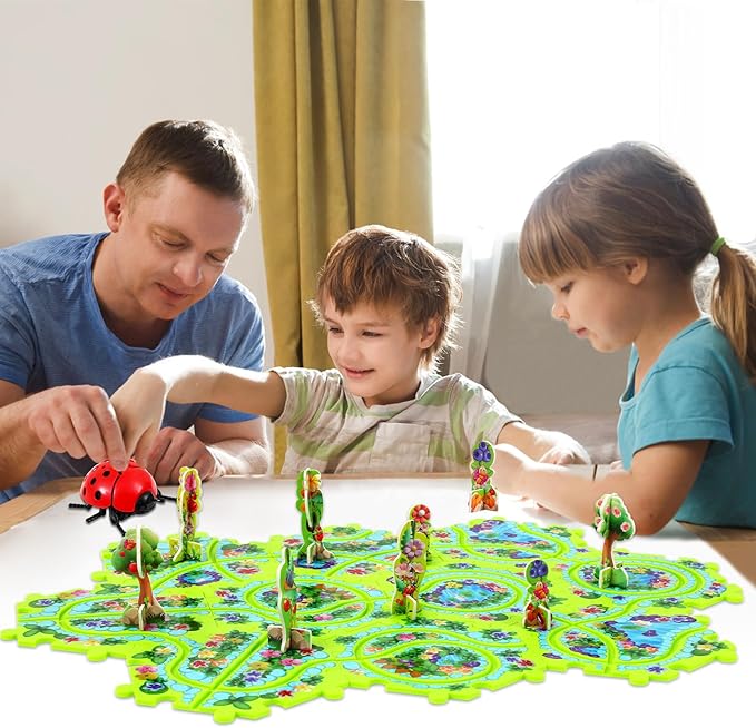 10Pcs Puzzle Racer Kids Car Track Set, Cars Toys for Toddlers, Puzzle Track Car Play Set, Race Tracks for Kids Ages 4-8, Educational Toys for 3 4 5 Year Old Boys (Ladybug)