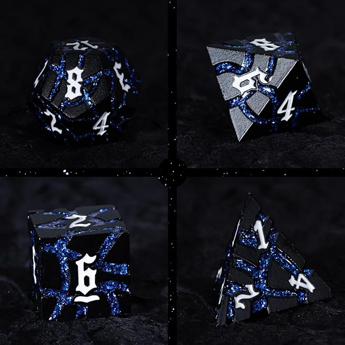 Dice Set D&D Dungeons and Dragons Dice D20 Metal DND Dice Set with Box, Polyhedral Role Playing Dice D12 D10 D% D8 D6 D4 for MTG RPG Board Games(Matte Black Blue)
