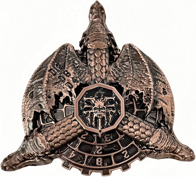 Metal Dragon Dice Set DND Unique Roulette Dice, D4,D6, D8, D10, D12,D20,D% 7-in-1 Metal dice, Perfect for D&D Dungeons and Dragons, RPG and Pathfinder Role Playing Games(Antique Red Copper)