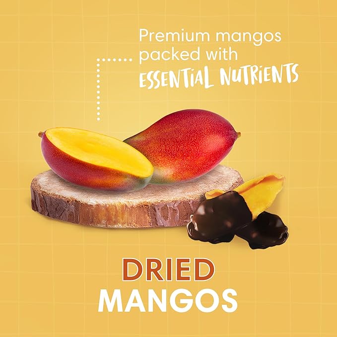 DORREL - Belgian Dark Chocolate Covered Mango Slices, High Energy Vegan Choco Snack, Delicious, Kosher & Non-GMO, Pack of 3 Dark Chocolate Fruit Bites, 8.8 oz / 250 g Ea
