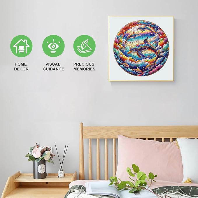 Wooden Puzzle for Adults โ Unique Dolphin-Shaped Jigsaw, Colorful Ocean Animal Design Brain Teaser for Kid & Teen, 220 Pieces, 10"x10", Ships as Whole Puzzle Board, Gift-Ready Box, Fun Family Game