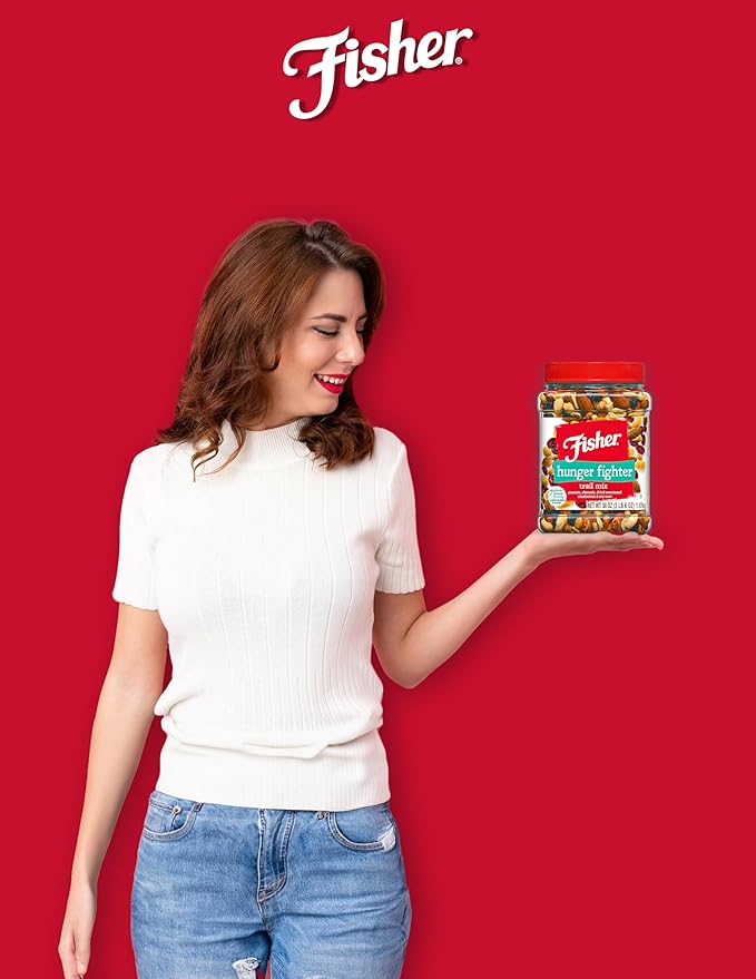 Fisher Snack Hunger Fighter Bulk Trail Mix, 38 oz (Pack of 1), Peanuts, Almonds, Dried Sweetened Cranberries and Soy Nuts, Snacks for Adults and Kids, Dried Fruit, Healthy Snacks for Adults