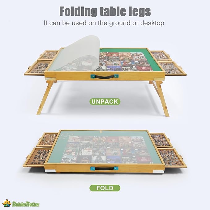 1500 Pieces Puzzle Table with Legs,34.25" x 25.2" Wooden Jigsaw Puzzle Board with 4 Drawers & Cover,3-Tilting Angles