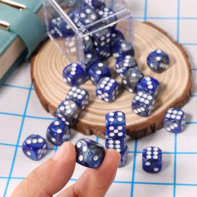 36 Pieces 12mm 6 Sided Mini Dice Set,Two Colours D6 Game Dice Set,6 Sided Standard Game Dice for Board Games Dice Games Classroom Teaching Dices Game, with Portable Gaming Box(Dark Blue&Black)