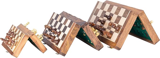 INTAJ Magnetic Chess Set – 7 Inch Small Wooden Travel Chess Board Game for Kids and Adults | Handcrafted Acacia Wood Chess with Storage | Portable Decorative Folding Chess Set for Beginners