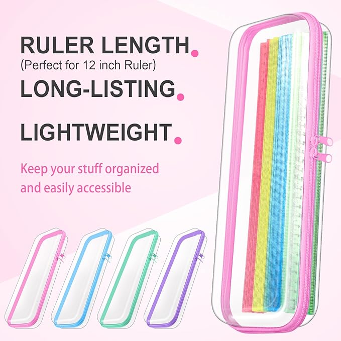 Hoolerry 4 Pcs Hard Clear Zipper Case Transparent Cases for Snacks Makeup Bag Plastic Storage Box Containers for Building Blocks, Puzzles, Cosmetics (Pastel,13.2 x 4.7 x 2.4 in)